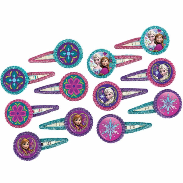 Frozen Anna And Elsa Hair Clip (Pack om 12) One Size Rosa/Lila Pink/Purple/Blue One Size