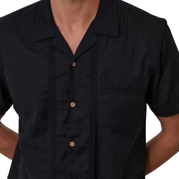 Threadbare Herr Kortärmad Skjorta med Virkad Kant L Svart Black L