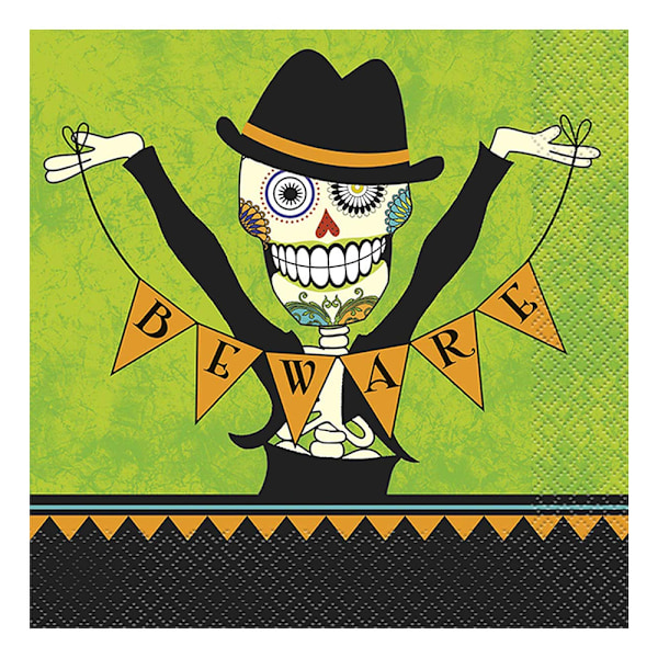 Unika Party Day of the Dead Halloween Engångsservetter (Paket Green/Black/Orange One Size