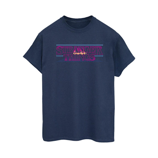 Netflix Dam/Kvinnor Stranger Things Retro Titel Bomull Pojkvän Navy Blue L