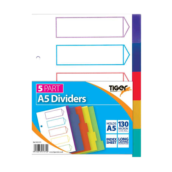 Tiger Polypropylen Indexflikar (5-pack) En Storlek Flerfärgad Multicoloured One Size