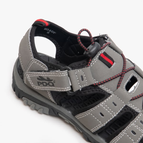 PDQ Mens Toggle & Touch Fastening Synthetic Nubuck Trail Sandal Grey/Red 8 UK