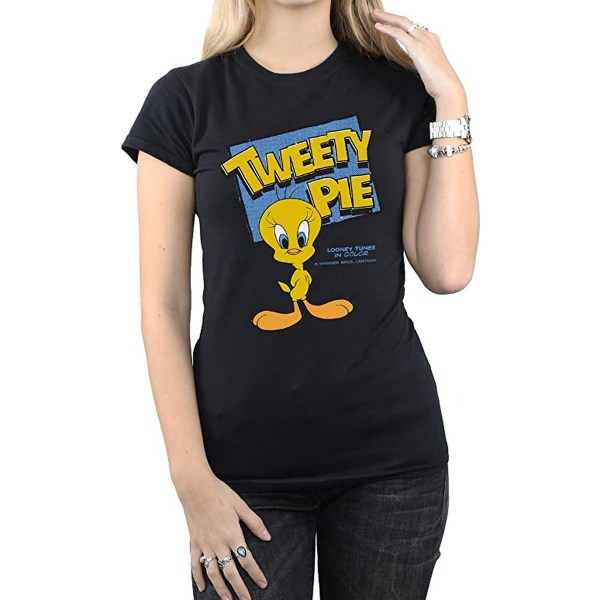 Looney Tunes Dam/Damer Klassisk Tweety Bomull T-shirt M Svart Black M