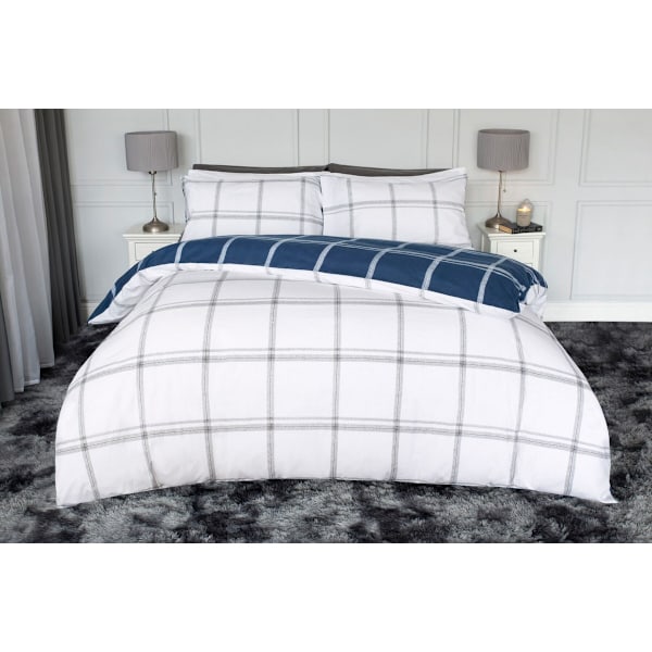 Belledorm Dalton Borstad Bomull Rutig Påslakan Set Enkelsäng Navy/White Single