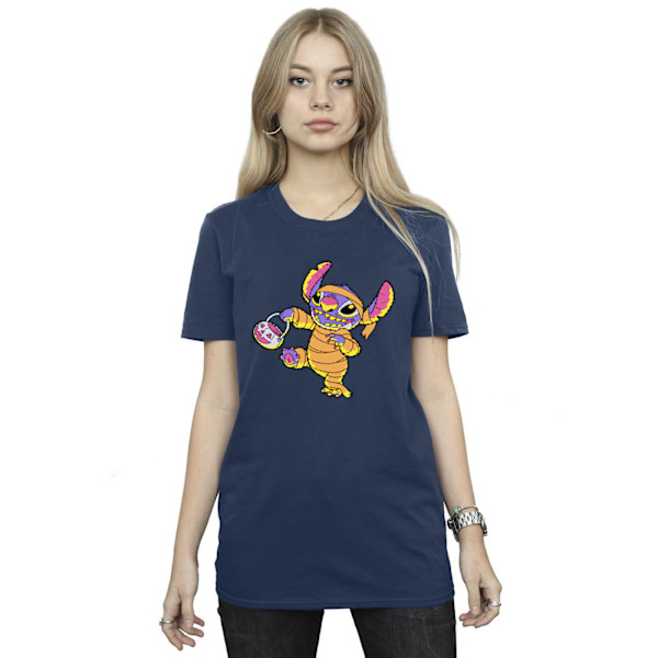 Lilo & Stitch Dam/Kvinnor Bus eller Godis Bomulls Boyfriend T-shirt Navy Blue 4XL