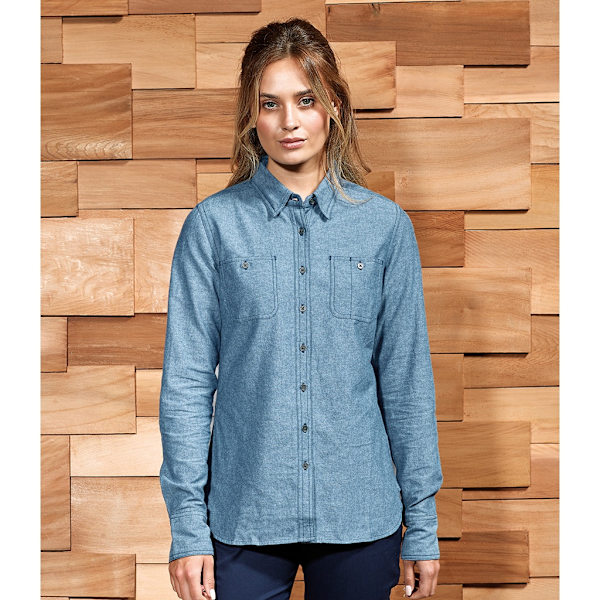 Premier Dam/Kvinnor Chambray Organisk Långärmad Skjorta XS In Indigo Denim XS