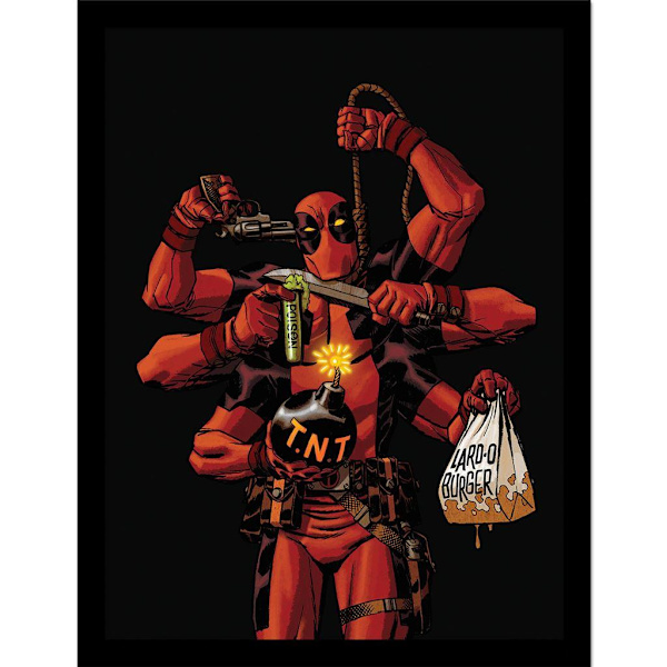 Deadpool Many Arms Inramad Poster 40cm x 30cm Svart/Röd/Vit Black/Red/White 40cm x 30cm