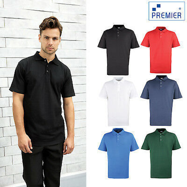 Premier Mens Stud Heavyweight Plain Pique Polo Shirt 2XL Svart Black 2XL