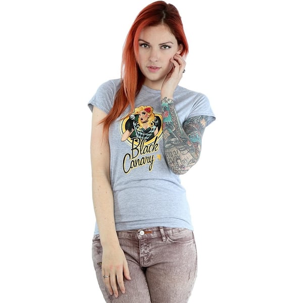 DC Bombshells Dam T-shirt med Black Canary-märke i melerad grå Heather Grey S