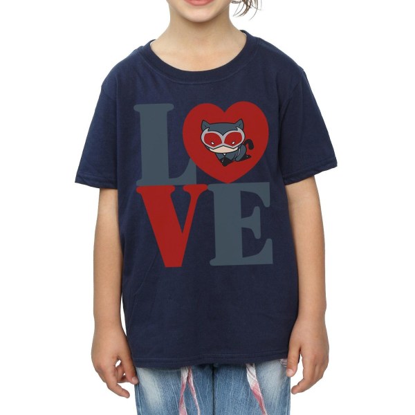 DC Comics Girls Chibi Catwoman Love Cotton T-Shirt 7-8 år Na Navy Blue 7-8 Years