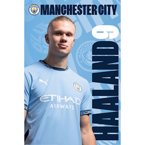 Manchester City FC Erling Haaland Poster 91cm x 61cm Blå/Vit Blue/White 91cm x 61cm