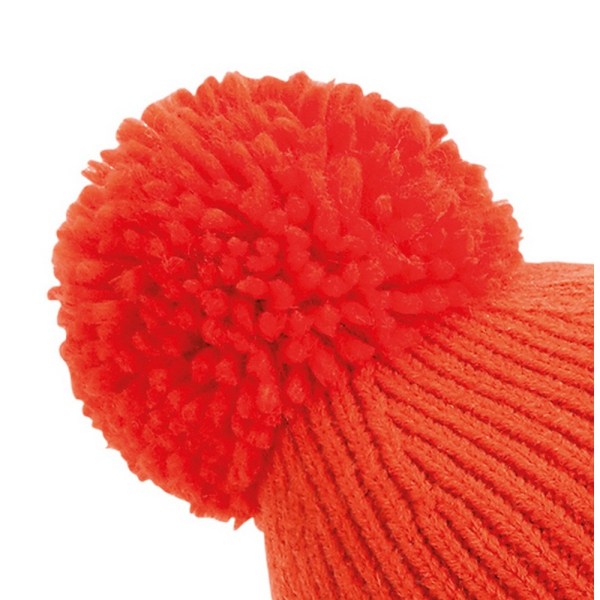 Beechfield Unisex Engineered Knit Ribbed Pom Pom Beanie One Siz Fire Red One Size