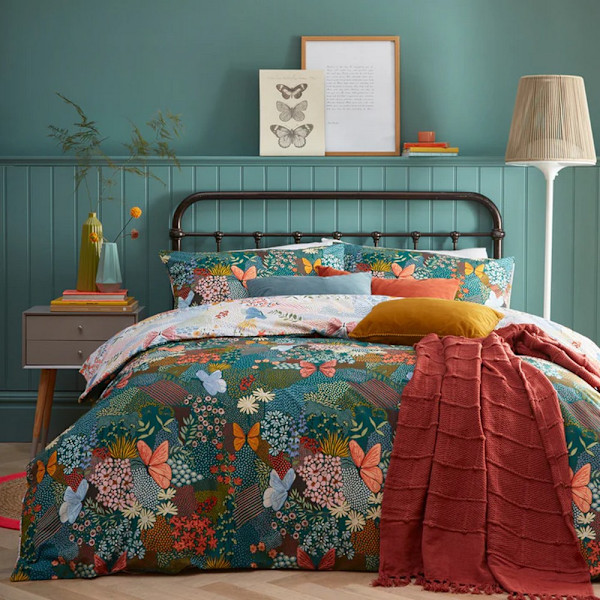 Furn Forage Floral Påslakan Set Superking Teal Teal Superking