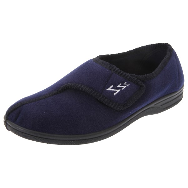 Zedzzz Mens Connor Touch Fastening Velour Tofflor 6 UK Navy Bl Navy Blue 6 UK