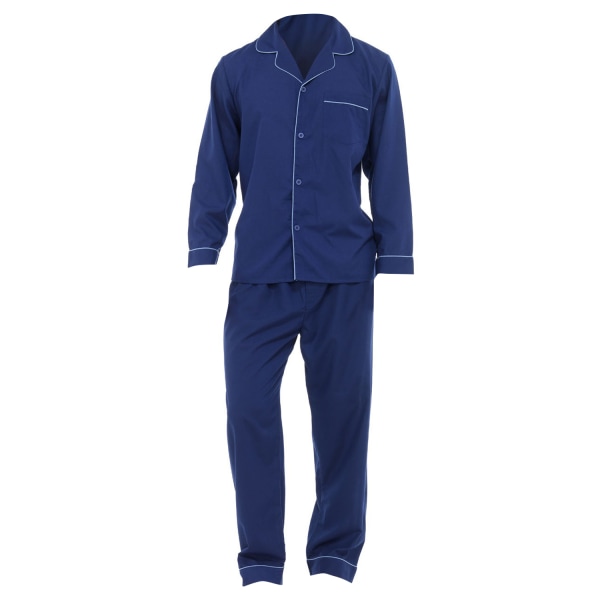 Enfärgad långärmad skjorta för män & byxor Nattkläder Pyjamas Navy XXL Chest: 52-55inch ; Waist 36-39.