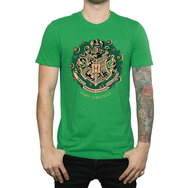 Harry Potter Herr Jul T-shirt i Bomull med Krans L Irländsk Grön Irish Green L