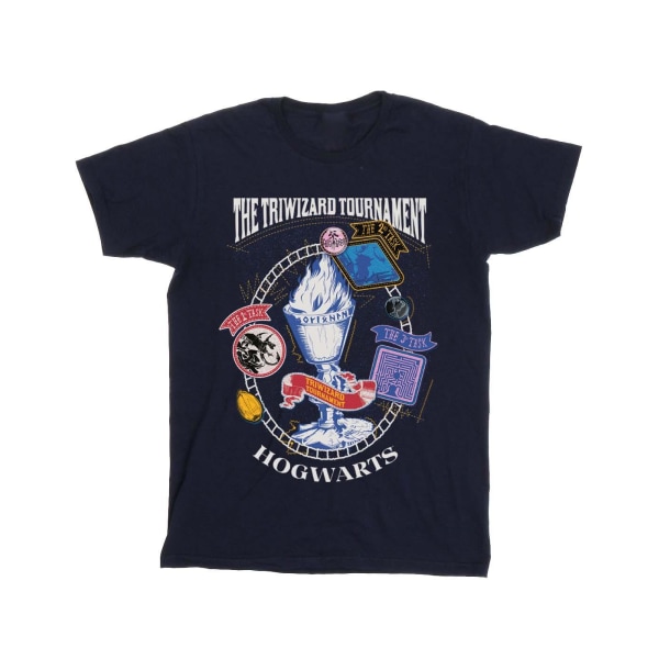 Harry Potter flickor Triwizard Poster bomull T-shirt 5-6 år marinblå Navy Blue 5-6 Years