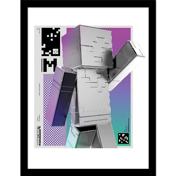 Minecraft Block Wave Inramad Poster 40cm x 30cm Flerfärgad Multicoloured 40cm x 30cm