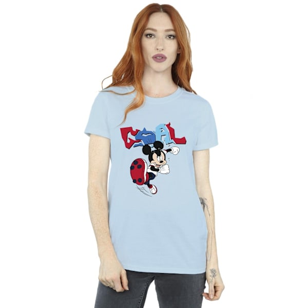 Disney Dam/Damer Mickey Mouse Goal Striker Pose Bomull Boyfriend T-Shirt Baby Blue XL