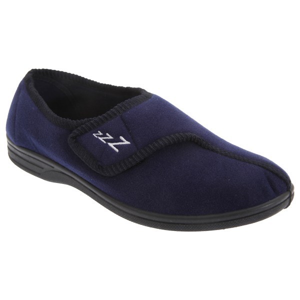 Zedzzz Mens Connor Touch Fastening Velour Tofflor 6 UK Navy Bl Navy Blue 6 UK