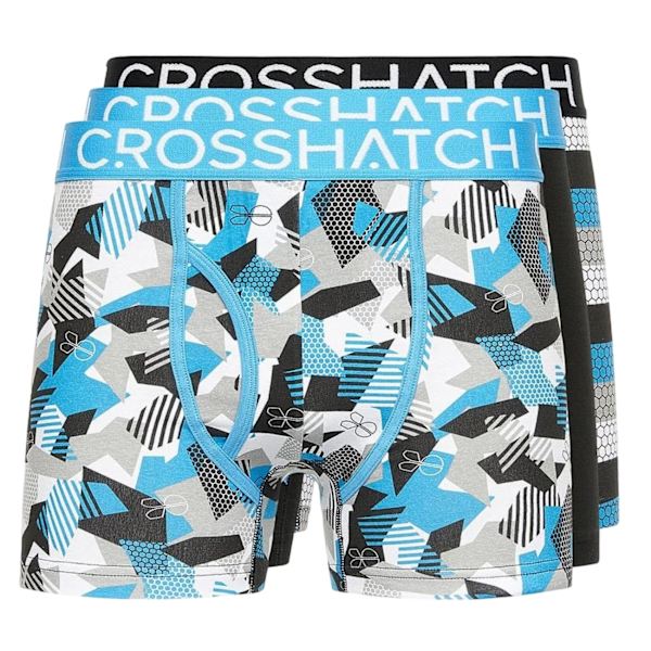 Crosshatch Mens Crystaline Boxer Shorts (3-pack) M Malibu Blå Malibu Blue/Black/Grey M