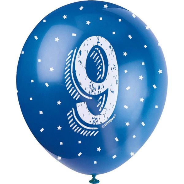 Unika ballonger för 9-års födelsedag i latex för fest (paket med 5) Blue One Size