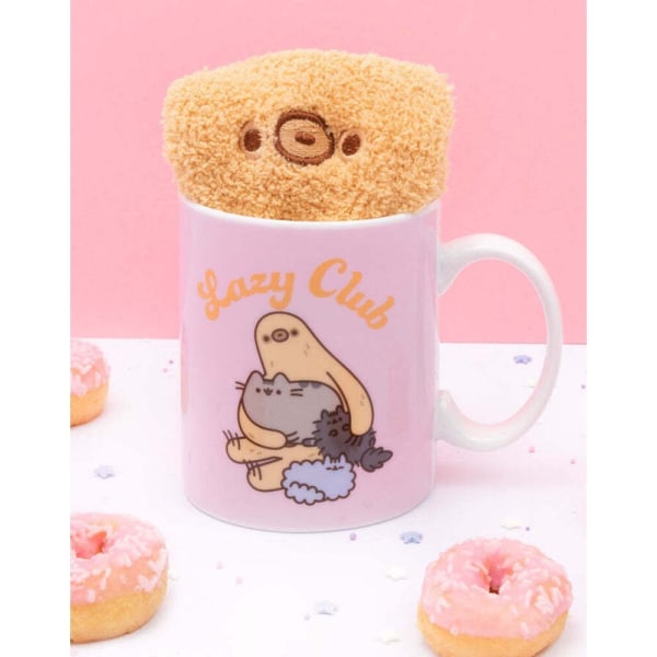 Pusheen Lazy Club Sloth Mugg och Sock Set One Size Pastell Pink/B Pastel Pink/Brown One Size