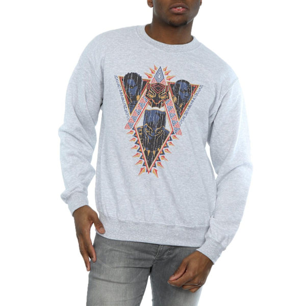 Marvel Herr Svart Panther Tribal Heads Sweatshirt 3XL Sports Grå Sports Grey 3XL