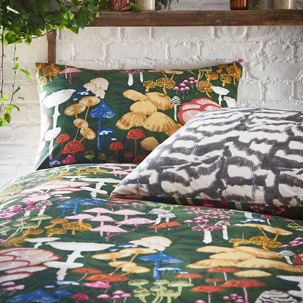 Furn Amanita Abstrakta Svampar Påslakan Set Enkelsäng Skog Grön Forest Green Single