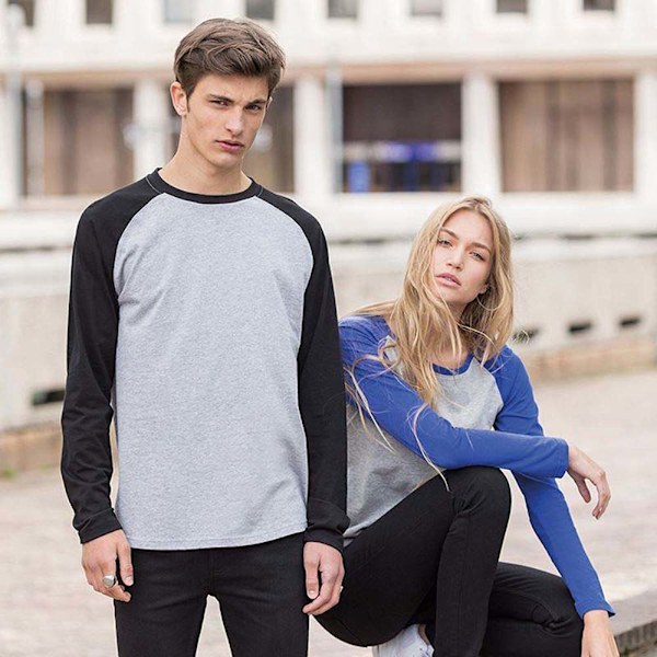 Skinnifit Herr Raglan Långärmad Baseboll T-shirt L Heather Gr Heather Grey / Black L