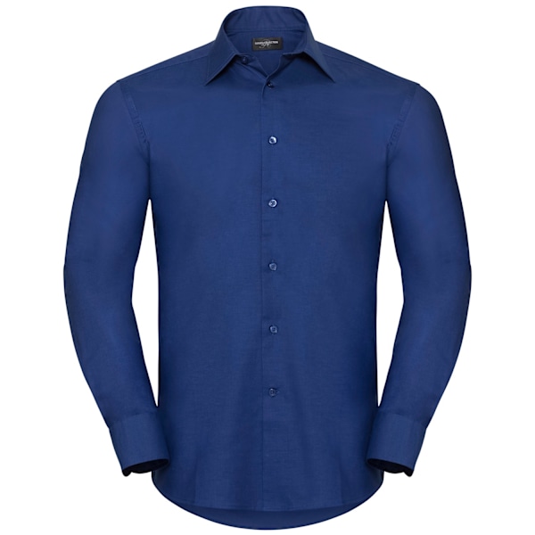 Russell Collection Herr Oxford Lättvårdad Skräddarsydd Långärmad Bright Royal Blue 18in