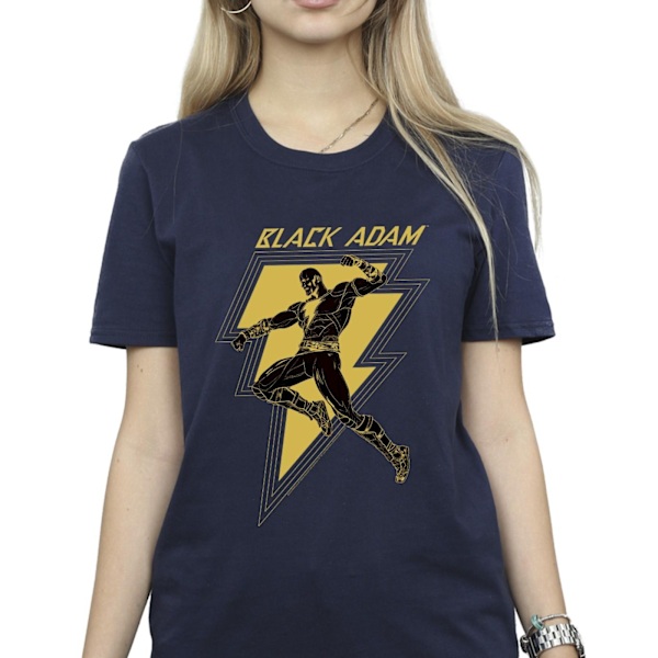 DC Comics Dam/Damer Svart Adam Golden Bolt Bröst Bomull Pojkvän T-shirt Navy Blue XL