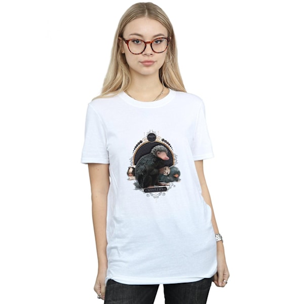 Fantastiska vidunder Kvinnors/Dam Baby Nifflers Bomull Boyfriend T White 3XL