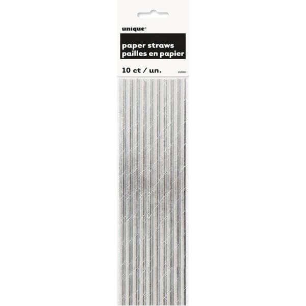 Unika engångssugrör för festpapper av folie (förpackning med 10 ) One Size Silver One Size