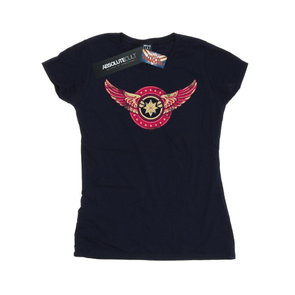 Marvel Dam/Kvinnor Captain Marvel Wings Patch Bomull T-shirt Navy Blue S