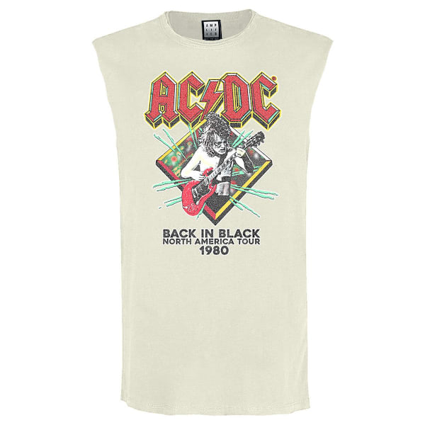 Amplified Mens North America Tour 80 AC/DC Sleeveless Tank Top Vintage White L