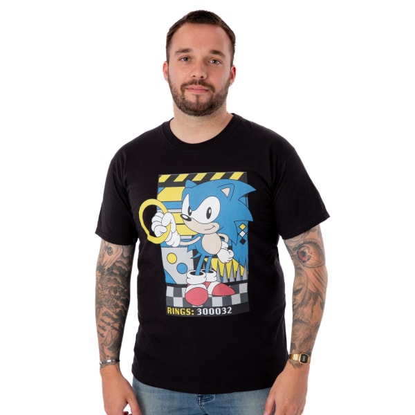 Sonic The Hedgehog Herr Klassiska Ringar T-Shirt XL Svart Black XL
