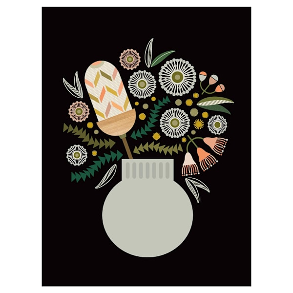 Lyndy Hants Banksia i vas duktryck 50 cm x 40 cm vit/svart White/Black/Green 50cm x 40cm