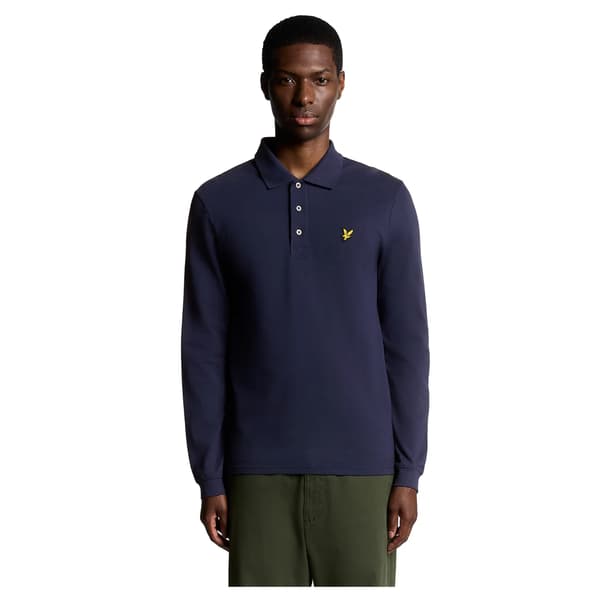 Lyle & Scott Herrars Långärmad Pikétröja med Bröstlogga M Navy Blue M