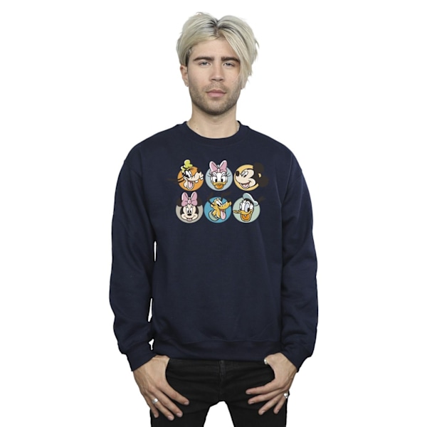 Disney Herr Mickey Mouse Och Vänner Ansikten Sweatshirt S Marinblå Navy Blue S