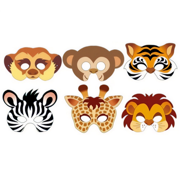 Playwrite Djungeldjur Fest Mask (Paket med 12) En Storlek Flerfärgad Multicoloured One Size