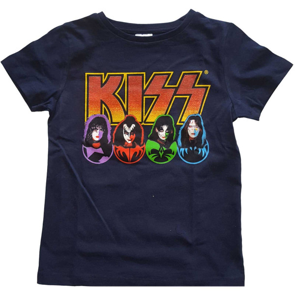 Kiss Barn-/barnlogotyp, ansikten och ikoner T-shirt i bomull 11-12 Ye Navy Blue 11-12 Years