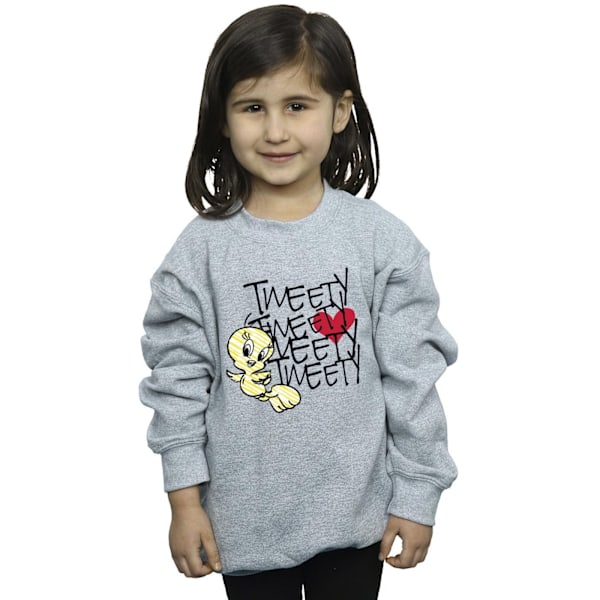 Looney Tunes Girls Tweety Love Heart Sweatshirt 12-13 År Spo Sports Grey 12-13 Years