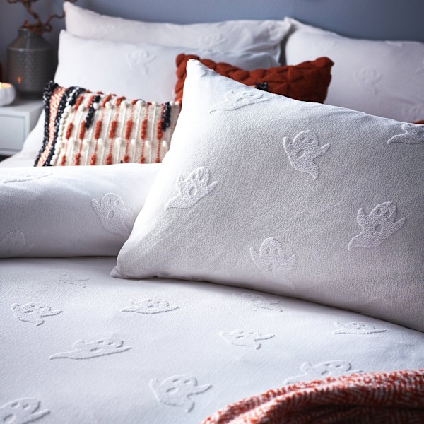 The Linen Yard Ghost Tufted Halloween Påslakan Set Enkelsäng Vit White Single
