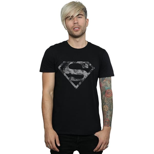 Superman Herr Marmor Bomull Logotyp T-shirt S Svart Black S