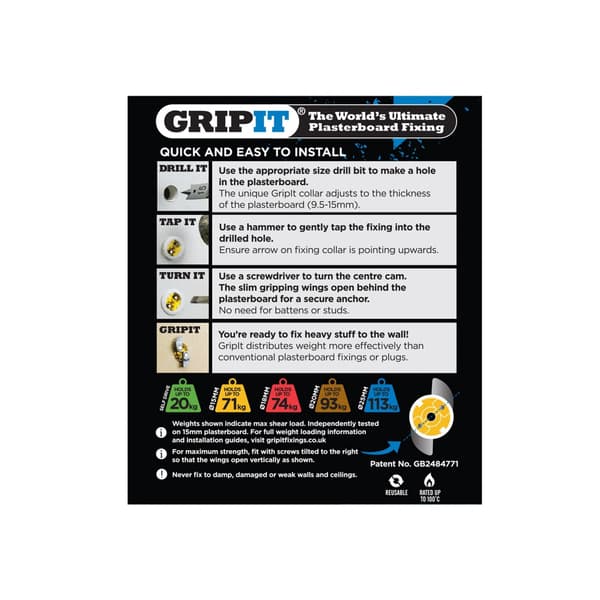 Gripit Gula Gipsfästen 8-pack Flerfärgade Multi Colour Pack of 8