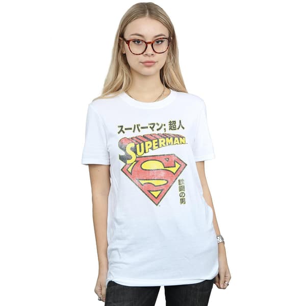DC Comics Dam/Dam Superman Shield Bomulls Boyfriend T-shirt White S