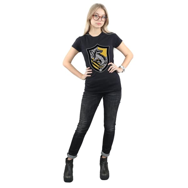 Harry Potter Dam Hufflepuff Crest Platt Bomulls T-shirt Black S