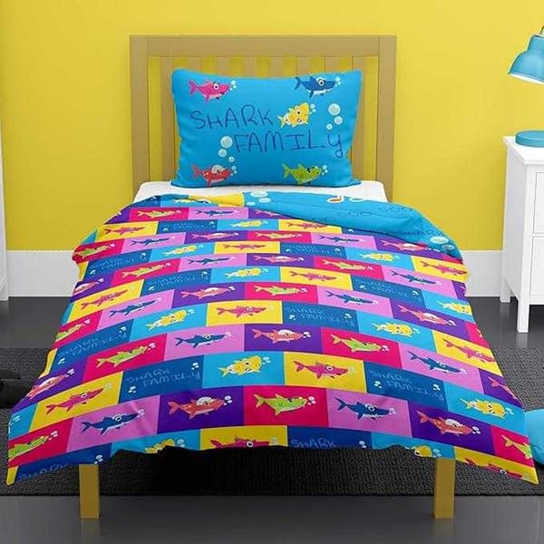 Baby Shark Barn/Barn Doo Doo Vändbart Påslakanset Enkelt Blue/Multicoloured Single