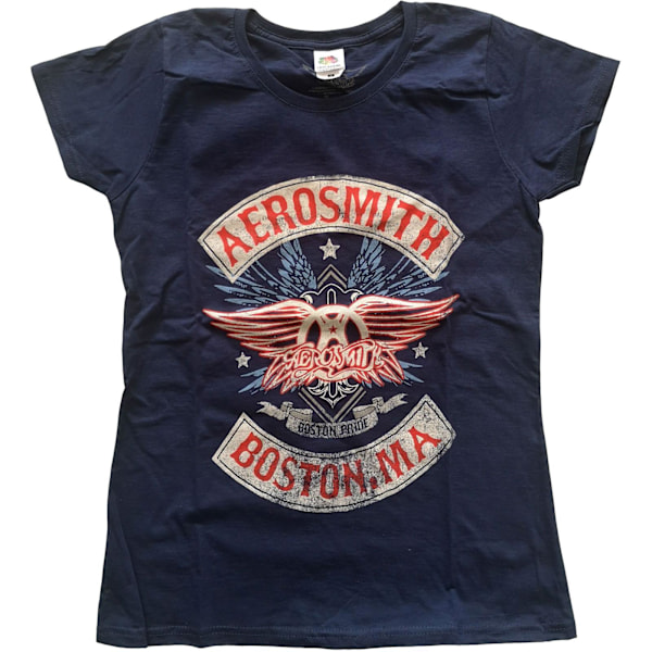 Aerosmith Dam/Kvinnor Boston Pride Bomull T-shirt XS Marinblå Navy Blue XS